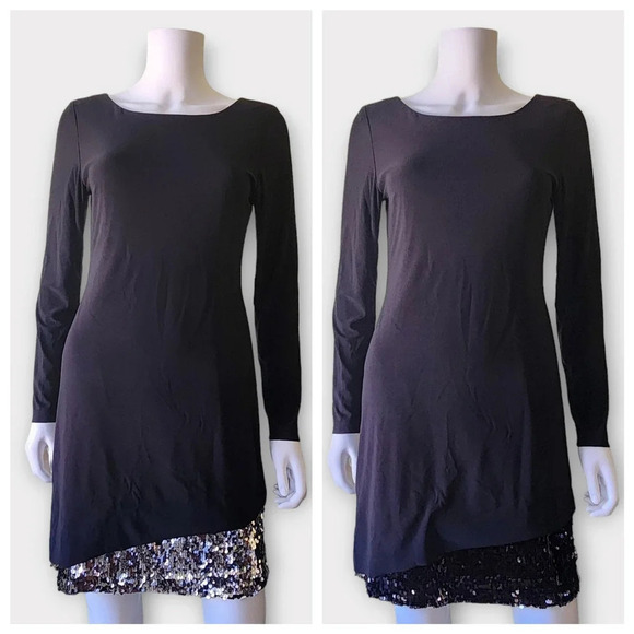 Betsy & Adam Dresses & Skirts - Betsy & Adam Womens Mini Cocktail Dress Size 6 Reversible Sequins Long Sleeve